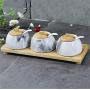 Mini Spice Jars Japanese and Korean kitchen ceramics with bamboo wood marble sealed cans