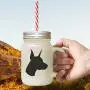 Navy Doberman Pinscher Silhouette Frosted Glass Mason Jar With Straw