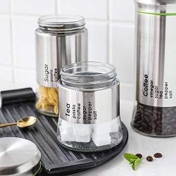 Kitchen Glass Container, Stainless Steel Cover with Lid, Food Organizer Storage Bottle Jar, for Tea Coffee Sugar (13 oz, Silver)