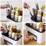 Poniu Multi-use Seasoning Storage Box Rack, Plastic Spice Pots Box Storage Container, Condiment Jar, Spice Box Serving Set (White)