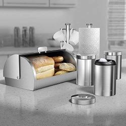 MORPHY RICHARDS S/STEEL 6PC KITCHEN STORAGE SET BREAD BIN TEA CANISTERS JAR NEW