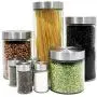 Home Décor Premium 8 Piece Glass Canisters and Spice Jar Set with Stainless Steel Screw On Lids Clear Storage