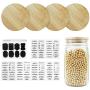 Mason Jar Canning Lids, 4 Pack Bamboo Jar Lids for Wide Mouth Mason Jar, Storage Canning Jar Lids with Decorative Chalkboard Labels and Pen
