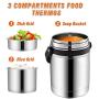 Soup Thermos,61oz Food Jar with Handle for Hot Food,3 Tier Thermal Insulated Lunch Thermos Wide Mouth,304 Stainless Steel Vacuum Insulated Flask,Travel Food Storage Carrier Container Bento Box (61oz)