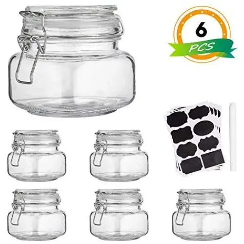 Bouteilles en Verre de Rangement de Cuisine avec Couvercles, 473 ml, Étanchées, Idéales pour la Conservation des Conserves, Céréales, Pâtes, Sucre, Haricots (Étiquettes & Marqueur à Chaux) - Jeu de 6 Bouteilles en Verre de Rangement de Cuisine avec Couvercles, 473 ml, Étanchées, Idéales pour la Conservation des Conserves, Céréales, Pâtes, Sucre, Haricots (Étiquettes & Marqueur à Chaux) - Jeu de 6