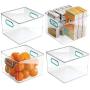 mDesign Plastic Food Storage Container Bin with Handles for Kitchen, Pantry, Cabinet, Fridge/Freezer - Cube Organizer for Snacks, Produce, Vegetables, Pasta - BPA Free, Food Safe - 4 Pack, Clear/Blue