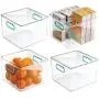 mDesign Kunststoff Lebensmittel-Aufbewahrungsbehälter mit Griffen für Küche, Speisekammer, Schrank, Kühlschrank/Gefrierschrank – Würbeschale für Snacks, Obst, Gemüse, Nudeln – BPA-frei, lebensmittelecht – 4er-Set, Klar/Blau