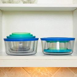 Anchor Hocking Classic Glass Food Storage Containers with Lids, Mixed Blue, 26-Piece Set