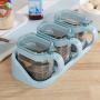 Kitchen Seasoning Storage Box,3PCS Wall Hanging Wheat Straw Seasoning Glass Container for Kitchen,Handle Condiment Boxes-Seasoning Box Jar Condiment Transparent Storage Container-Cruet