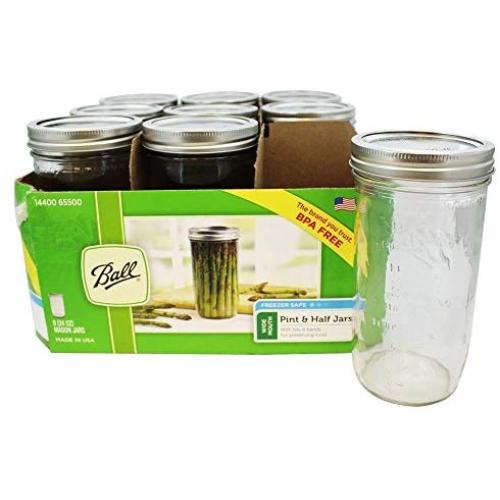 JARDEN HOME BRANDS 1440065500 Ball Wide Mouth Mason Jars, 24 oz(Pack of 9)