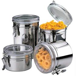 4pcs/set Round Stainless Steel Storage Canisters Set with Clear Airtight Lid and Locking Clamp, Sealed Jar for Coffee Tea Sugar, Food Storage Container, Kitchen Organizer(5inch)