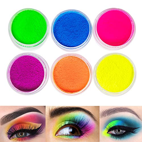 Neon Pigment Eyeshadow Powder,FindinBeauty UV Glow Blacklight 6 Mixed Bright True Colors Eye Shadow Pigments Fluorescent Matte Mica Dye Colorant Neon Makeup Set (6NE)