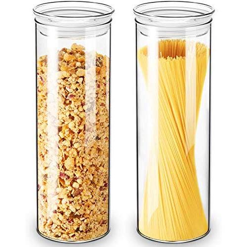 ZENS Glass Canisters with Glass Lids, Airtight Sealed 65.5 Fluid Ounce Tall Storage Jars Spaghetti Containers Sets of 2 for Kitchen Pasta, 1950ML