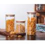 Glass Food Storage Containers With Locking Lids - 1PC Glass Food Storage Bottle Bamboo Cover Sealed Grains Nuts Tank Can Kitchen Sorting Food Storage Box Container JM 004