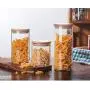 Contenant en verre pour aliments avec couvercle en bambou - 1 pièce, pour grains, noix, réservoir, boîte de rangement pour cuisine - JM 004 Contenant en verre pour aliments avec couvercle en bambou - 1 pièce, pour grains, noix, réservoir, boîte de rangement pour cuisine - JM 004