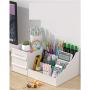 CheeseandU Makeup Organizer Small Plastic Storage Box with Drawers Small Bathroom Makeup Storage Case Multi-Function Desktop Sundry Storage Case Fits for Toner Cream Perfume Makeup Brushes White