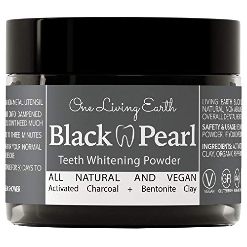 Black Pearl Activated Charcoal Teeth Whitening Toothpaste - Vegan Coconut Charcoal - Freshens Breath - Remineralizing Tooth Powder - Anti-Bacterial - Made In USA - Glass Jar