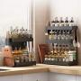 3-Tier Spice Rack Standing Kitchen Countertop Storage Organizer, Spice Bottle Jars Rack Holder Knife Utensil Cutting Board Holders -Space Saving Seasoning Shelf Holder, Black (3 Lengths for Choice)
