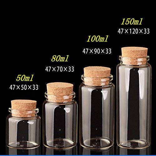 Yalulu 10 Stück 50ml-150ml Glasflaschen, DIY Dekoration Glasflaschen, Favors, Korkflaschen, Nachrichtenglasflaschen, Korken, Glasflaschen Gläser, Hochzeit Dekoration, Party Favors (80ml)