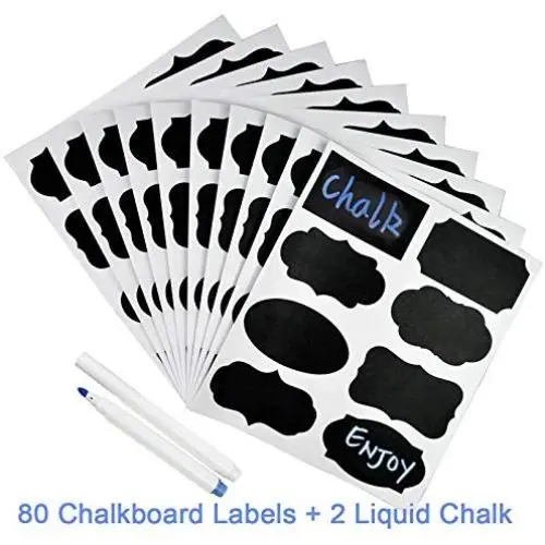 80 Wiederverwendbare Kreidebeschriftungsaufkleber mit FlüssigkreideMarker, 8 Größen Rechteckige Aufkleber Packung für das Beschriften von Gläsern, Halloween Partys, Bastelzimmern, Hochzeiten und zum Organisieren Ihres Hauses und Küchen