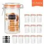 Glass Jars With Airtight Lids,Encheng 16 oz Glass Jars With Leak Proof Rubber Gasket,Wide Mouth Mason Jars With Hinged Lids For Kitchen Canisters,Glass Storage Containers 12 Pack