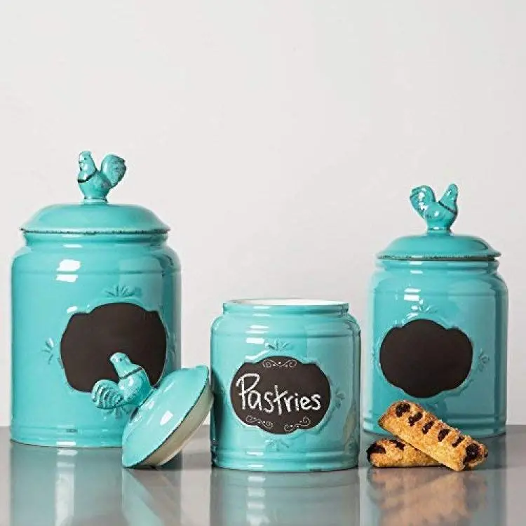 3pc Canister Sets for Kitchen Counter + Labels & Marker - Glass Cookie Jars  with Airtight Lids - Food Storage Containers with Lids Airtight for Pantry