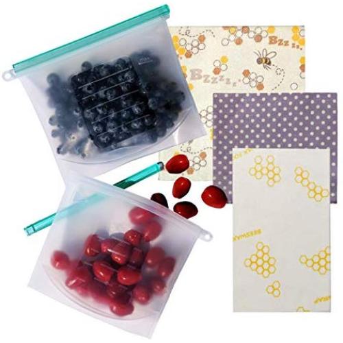Wiederverwendbare Bienenwachstuch, Silikon-Lebensmitteleinsatzbeutel und Bio-Baumwoll-Papierwrap, umweltfreundlich, Alternative zu Plastikfolie, waschbar, nachhaltig, Sortiment aus 3 Stück, klein, mittel, groß