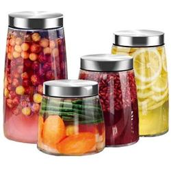 WH- Kitchen Seal Tank Accommodating Fresh Snack Classified Grains Of Stainless Steel Glass Jar Lid Storage Box 4 Sets