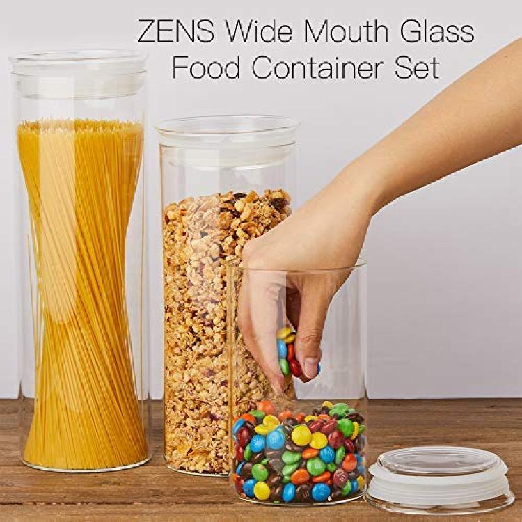 Zens ZENS Glass Canister Set, Airtight Kitchen Canisters Jars of 4 with  Glass Lids,10oz Fluid Ounce Empty Storage Jar Containers