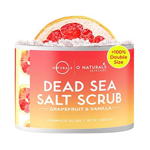 O Naturals Exfoliating Dead Sea Salt Grapefruit Essential Oil Face Body & Foot Scrub. w/Vanilla &. Hydrating Exfoliate Dead Skin, Best Anti Cellulite Acne Ingrown Hairs Corns, Men & Women Scrub 18oz