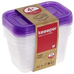 keeeper Food Box Fredo Fresh 0,75L Rectangle 4 Pieces, Polypropylene, Purple, 15.5 x 10.5 x 8.5 cm