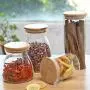 JIAQI Glass Storage Jar with Natural Bamboo Wood Lid & Silicone Seal Ring, Kitchen Glass Food Storage Containers Airtight Canister for Pasta, Tea, Coffee, Cookies, Spice and More, 700ml/23.67oz