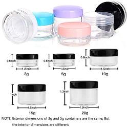 Lip Balm Containers,Small Plastic Containers with Lids,Clear Jars with Lids3/ 5/10/ 15/20 Gram for Slime Cosmetic Samples, Eye shadow, Jewelry with Spatula