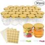 Superlele 30pcs 1.5oz Mini Hexagon Glass Jar Honey Bottle with 4pcs Sticker Sheets, 2pcs Brush for Party, Honey, Spice and Kitchen Supplies Storage