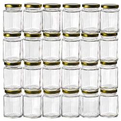 Gojars Hexagon Glass Jars 6oz Premium Food-grade. Mini Jars With Lids For Gifts, Wedding Favors, Honey, Jams And More. (24, 6oz)