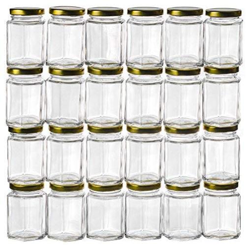 Gojars Hexagon Glass Jars 6oz Premium Food-grade. Mini Jars With Lids For Gifts, Wedding Favors, Honey, Jams And More. (24, 6oz)