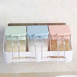 DUDDP Storage Spice lar set Kitchen wall-mounted seasoning jar, colorful plastic solid sealed dustproof high-end seasoning box 3 grid