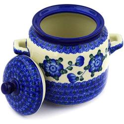 Polish Pottery Jar with Lid and Handles 6-inch Blue Poppies