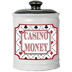 Cottage Creek Casino Gifts Round Ceramic Casino Money Jar/Vegas Casino Lover Gifts Slot Machine Gambling Gifts [White]