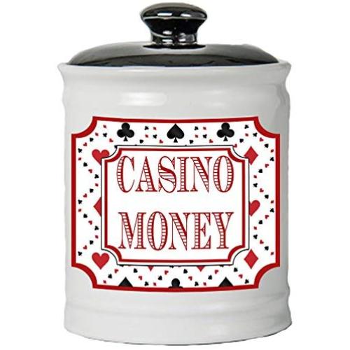 Cottage Creek Casino Gifts Round Ceramic Casino Money Jar/Vegas Casino Lover Gifts Slot Machine Gambling Gifts [White]
