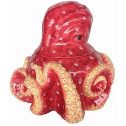 Blue Sky Ceramic 12.5&quotx12.5&quotx10" Red Octopus Cookie Jar