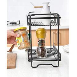 TNKML Wrought Iron Condiment Storage Rack Kitchen Countertop Spice Rack Double Storage Rack - Black