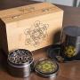 Stash Box Combo - Accessories Kit, Locking Wooden Box with Grinder, Rolling Tray, Smell Proof Glass Jar, Bamboo Box with Lock (Metatrons Cube)