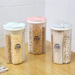 Household grain and miscellaneous grain storage tank, plastic storage tank, kitchen food sealed, beans and beans storage box, 4 squares Pink