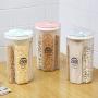 Household grain and miscellaneous grain storage tank, plastic storage tank, kitchen food sealed, beans and beans storage box, 4 squares Pink