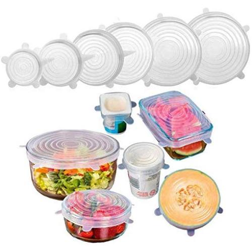 Silicone Stretch Lids, Silicone Food Covers 6 Pack, BPA Free, Kitchen Silicone Bowl Food Cover Silicone lids Fit Various Shape of Containers, Dishes, Bowls,Jars, Safe in Dishwasher/Microwave/Freezer
