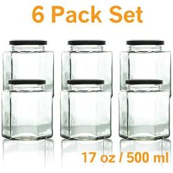 Goldwell Designs Hexagon Glass Jar/Spice Jar 500ml / 17oz - 6 Piece Set