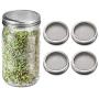 4 Pack Regular Mouth Mason Jar Stainless Steel 304 Sprouting Lids with Storage Caps - 4 in 1 Rust-Proof Seed Grower Sprouts Kit for Regular Mouth Mason Ball Canning Jars