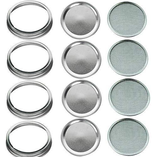 4 Pack Regular Mouth Mason Jar Stainless Steel 304 Sprouting Lids with Storage Caps - 4 in 1 Rust-Proof Seed Grower Sprouts Kit for Regular Mouth Mason Ball Canning Jars