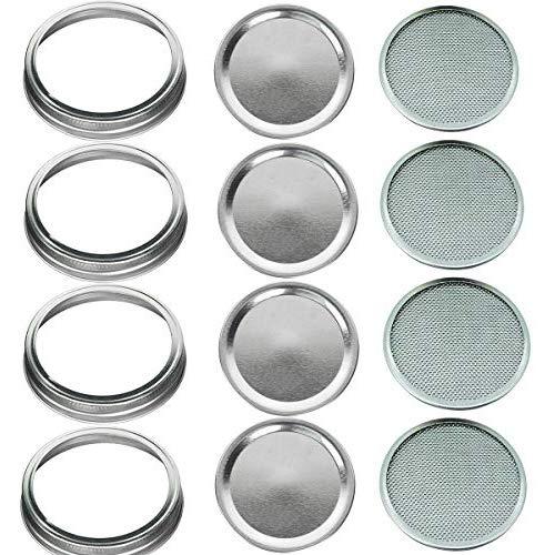 4 Pack Regular Mouth Mason Jar Stainless Steel 304 Sprouting Lids with Storage Caps - 4 in 1 Rust-Proof Seed Grower Sprouts Kit for Regular Mouth Mason Ball Canning Jars